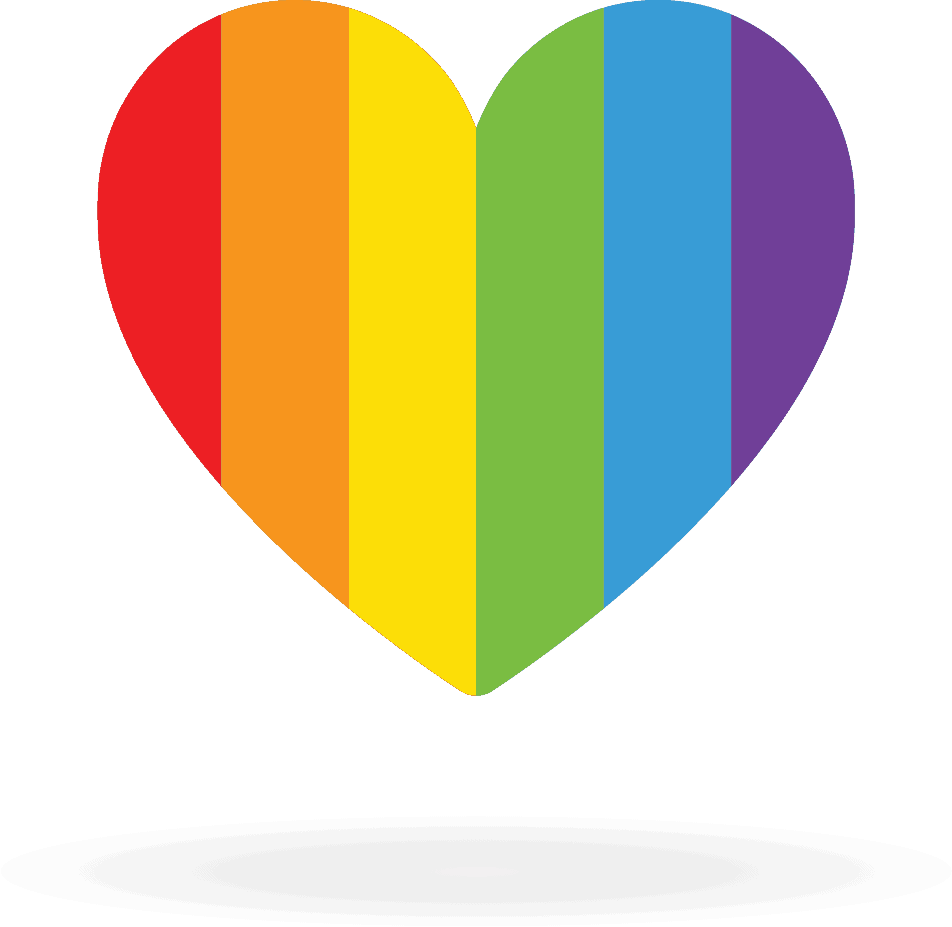 The pride flag in the shape of a heart.